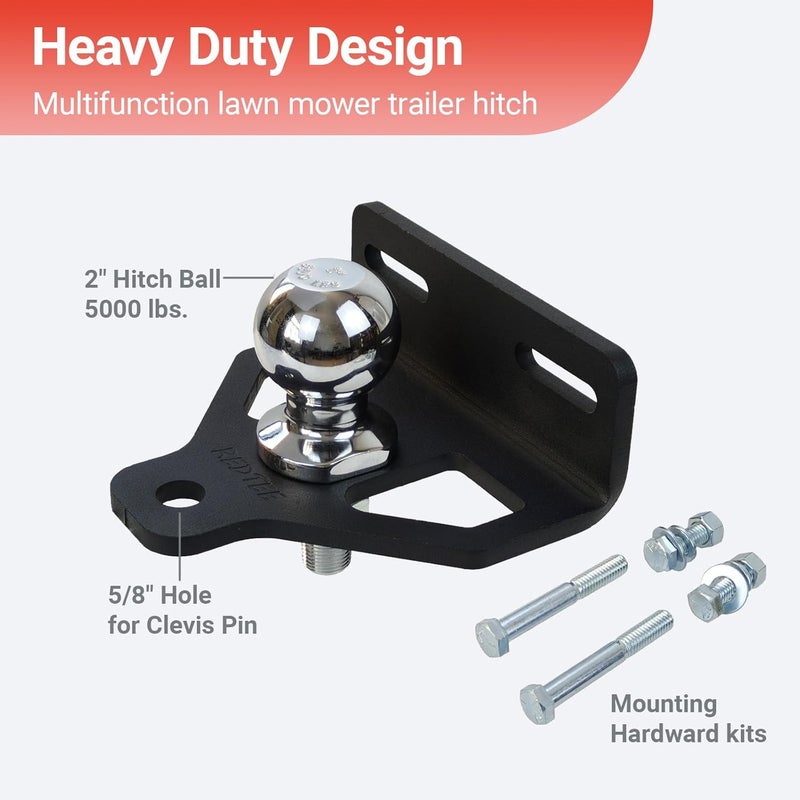 REDTEE Heavy Duty Zero Turn Lawn Mower Hitch-8mm Thick Steel, Bolt on Trailer Hitch, Universal Fit for 2.5"-5.0" Hole Centers, Versatile Chain Slot Design, 2" Hitch Ball & Bolt Hardware Included - Image 3